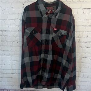 2X DIXXON Men's Burgundy and Black Checkered Shirt. “THE BRAWLER” EXC CONDITION